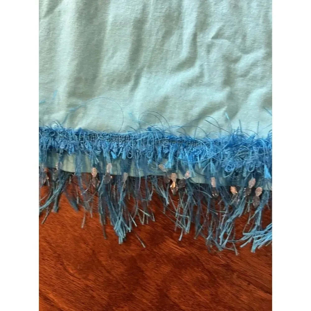 Vintage LAT‎ XL Blue Flower Beaded Tassel Pocket Tee T-Shirt